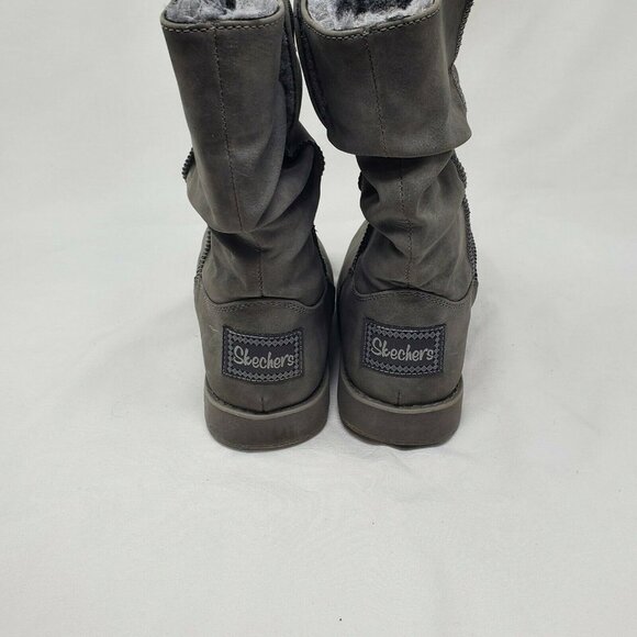 Sketchers Faux Fur Boots Womens Size 6.5 3/4 Calf Roll Down Buttons Brown - Picture 3 of 9